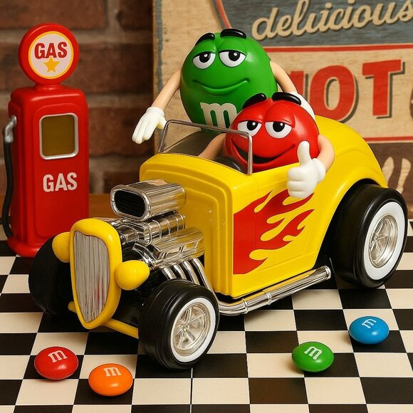M&M Hot Rod Car Candy Dispenser Collectible Toy Retro Kids Bedroom Decor Vintage - Picture 1 of 16